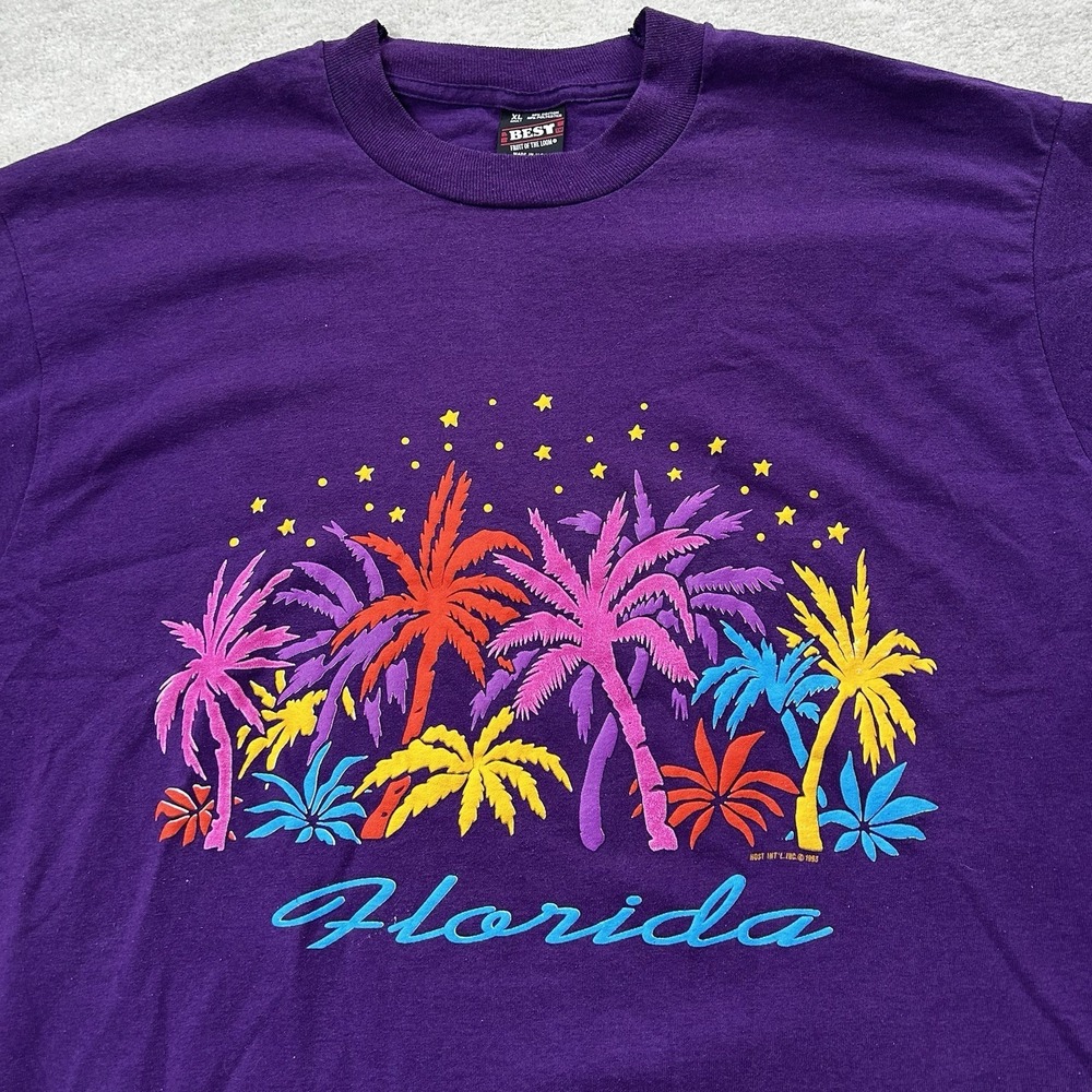 VINTAGE 90s Florida Puff Paint Tshirt Single Stitch Adult XL Screen Stars USA